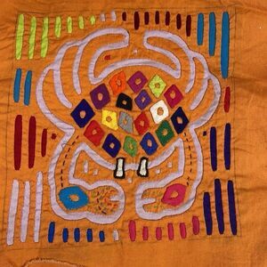 Vintage Panama Kuna Mola Folk Art Reverse Applique Embroidery Quilted - Crab